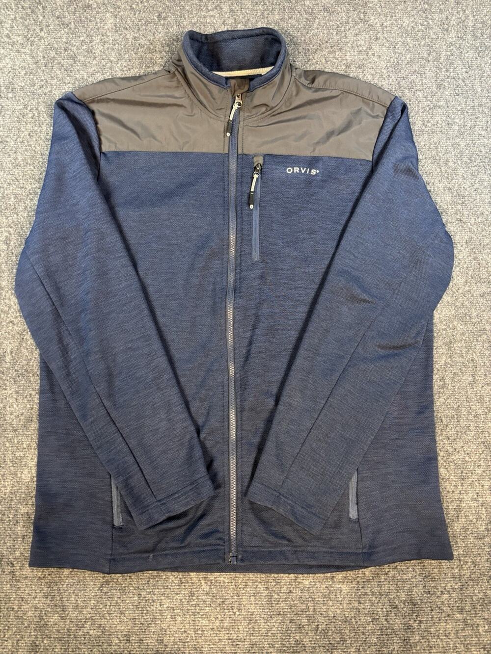Orvis Bonded Mesh Full Zip Jacket Mens Large Blue and Gray